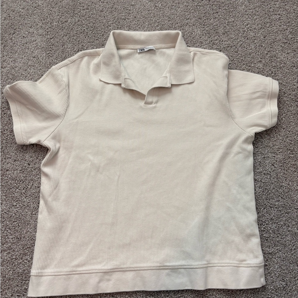 Zara Black and Cream Ribbed Polo Tops - Picture 6 of 11
